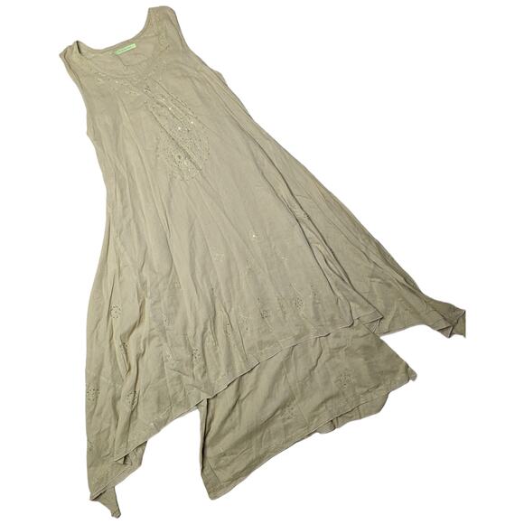Vtg Y2K Jacques Ruc Spring Green Fairycore Embroidered Draped Hem Maxi Dress L - Picture 1 of 5